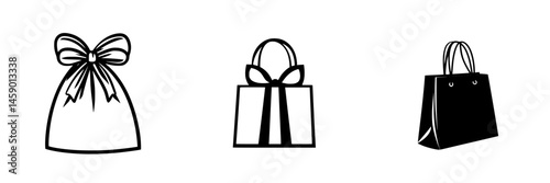 Black icons representing various types of bags designed for gifting and shopping purposes