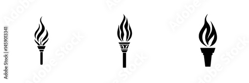 Icons representing a torch design with flames, showcasing different styles and details for creative use and graphic design applications