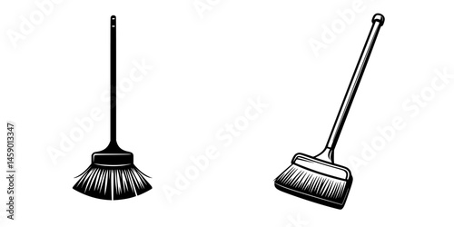 Black icon of a broom and dustpan designed for cleaning tasks and home maintenance