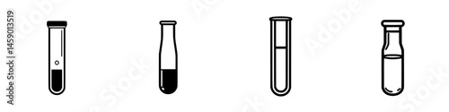 Black icons representing laboratory test tubes and containers for scientific research and experimentation