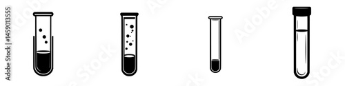 Flat black laboratory test tubes illustrating various states of liquid, suitable for educational materials and scientific presentations