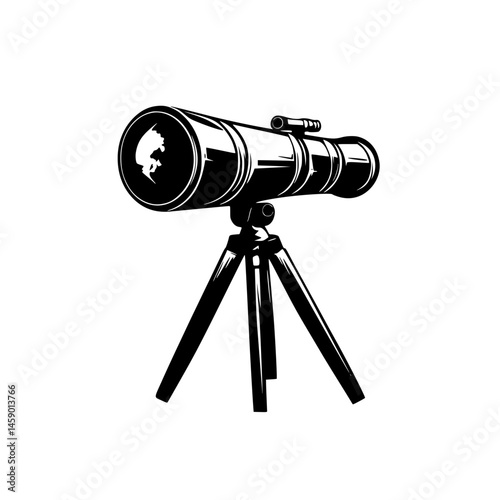 Stylish flat black telescope icon designed for exploration and astronomy enthusiasts