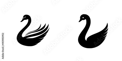 Elegant black icons representing swans with distinct wing designs suitable for various design projects