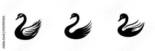 Swan silhouettes showcasing elegant designs in flat black icon form for graceful representation