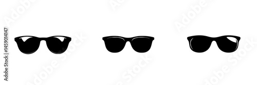 Black sunglasses icon collection showcasing different styles with a simple flat design