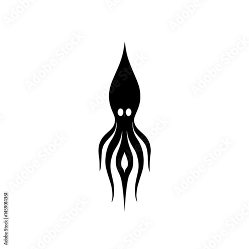 Flat black icon of a squid design representing marine life and oceanic themes