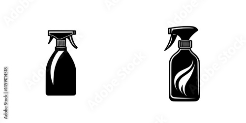 Flat black icon showing two different spray bottles with distinct designs side by side on a clean background