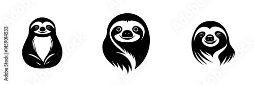Cute flat black icons of sloths representing a playful design theme for animal lovers and nature enthusiasts