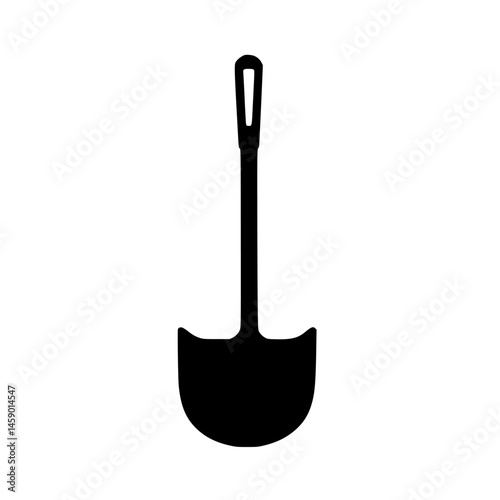 Black shovel icon representing gardening and landscaping tools for outdoor activities and construction work in various settings