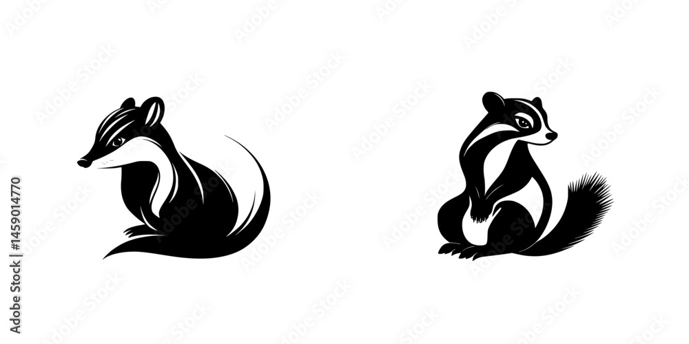 Naklejka premium Black flat icons of two stylized badgers in a minimalist design suitable for various graphic applications