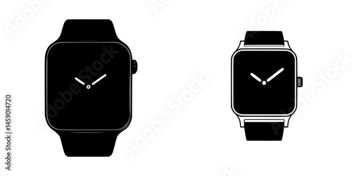 Flat black icons of two different wristwatch designs showcasing minimalist style and functionality