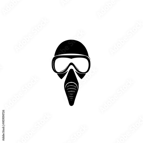Flat black icon of a gas mask with goggles, commonly used in safety and protection contexts