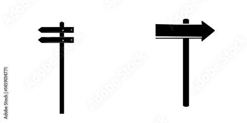 Directional signs depicted as flat black icons for use in navigation or signage materials