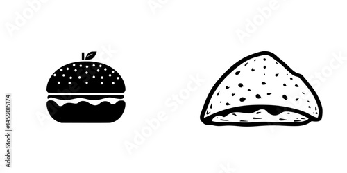 Icon design featuring a burger and a taco in flat black style for culinary graphics