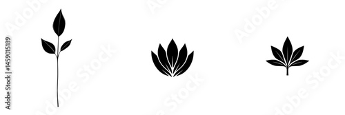 Unique flat black icon set featuring different plant designs suitable for various design projects