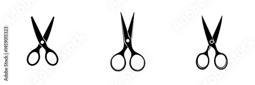 Black scissors icon set representing various styles, suitable for design and illustration purposes