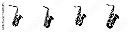 Saxophone icons illustrating different styles and designs for music and creativity enthusiasts