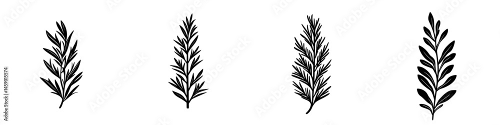 Flat black icon of various sprigs representing natural elements often found in cuisine and decoration Flat black icon of various sprigs representing natural elements often found in cuisine and decoration