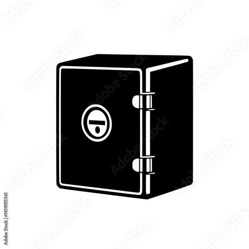 Flat black icon of a safe representing security and storage for valuables or important documents in a simple design