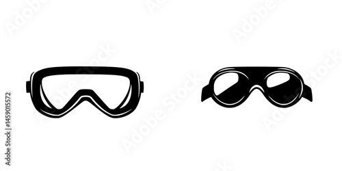 Diving masks displayed in flat black icons representing underwater exploration gear for water sports enthusiasts