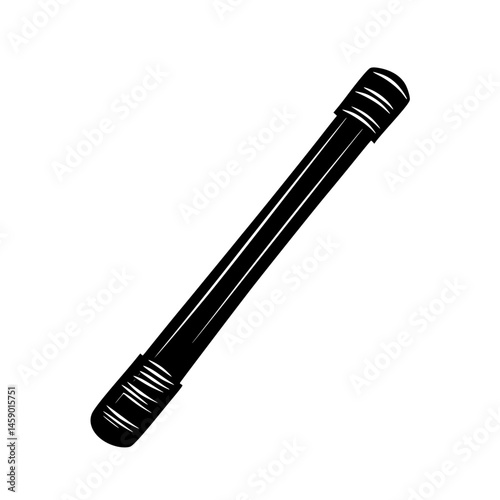 Long black cylindrical object with textured ends, suitable for various practical applications and crafts