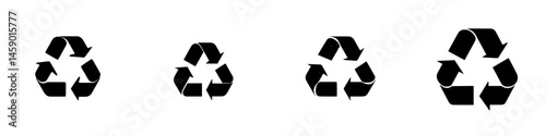 Recycling symbols in flat black style depicting environmental sustainability and waste management
