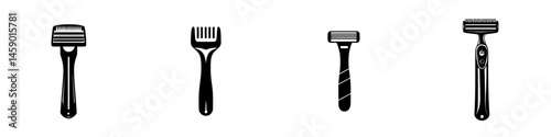 Four flat black icons representing various grooming tools for personal care and maintenance