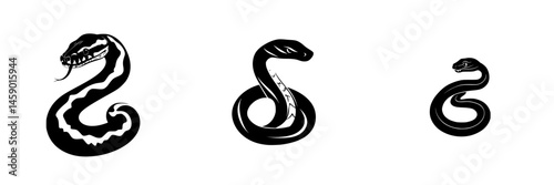 Wallpaper Mural Different styles of flat black snake icons depicting various shapes and designs in a minimalist art style for graphic use Torontodigital.ca