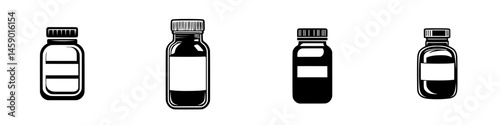 Flat black icons of different bottle shapes representing various substances or products for a minimalist design project