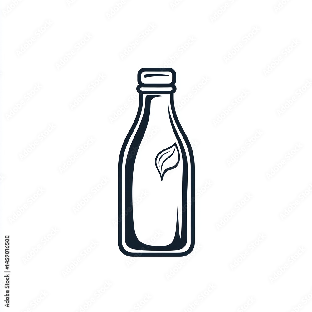 Simple illustration of a beverage bottle with leaf graphic. Possible use Packaging design, logo, or social media graphic Simple illustration of a beverage bottle with leaf graphic. Possible use Packaging design, logo, or social media graphic