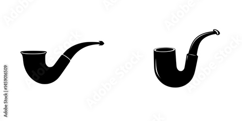 Black pipe icons representing classic smoking instruments in a minimalist design for modern aesthetics and branding