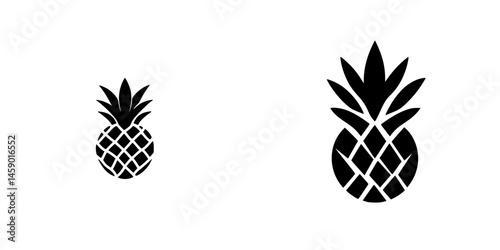 Flat black pineapple icons in two sizes showcasing a simplistic design for various creative uses