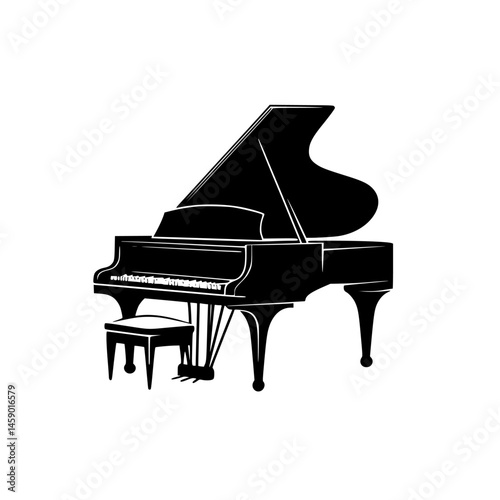 Elegant flat black grand piano icon suitable for music-related design projects or educational materials about instruments