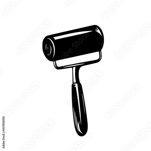 Flat black icon illustrating a paint roller used for various painting activities in residential and commercial spaces