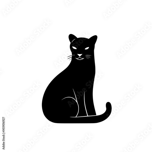 Black cat icon sitting gracefully with its tail curled and an attentive expression