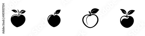 Stylish flat black icons of apples showing various forms and designs ideal for graphic projects and digital applications