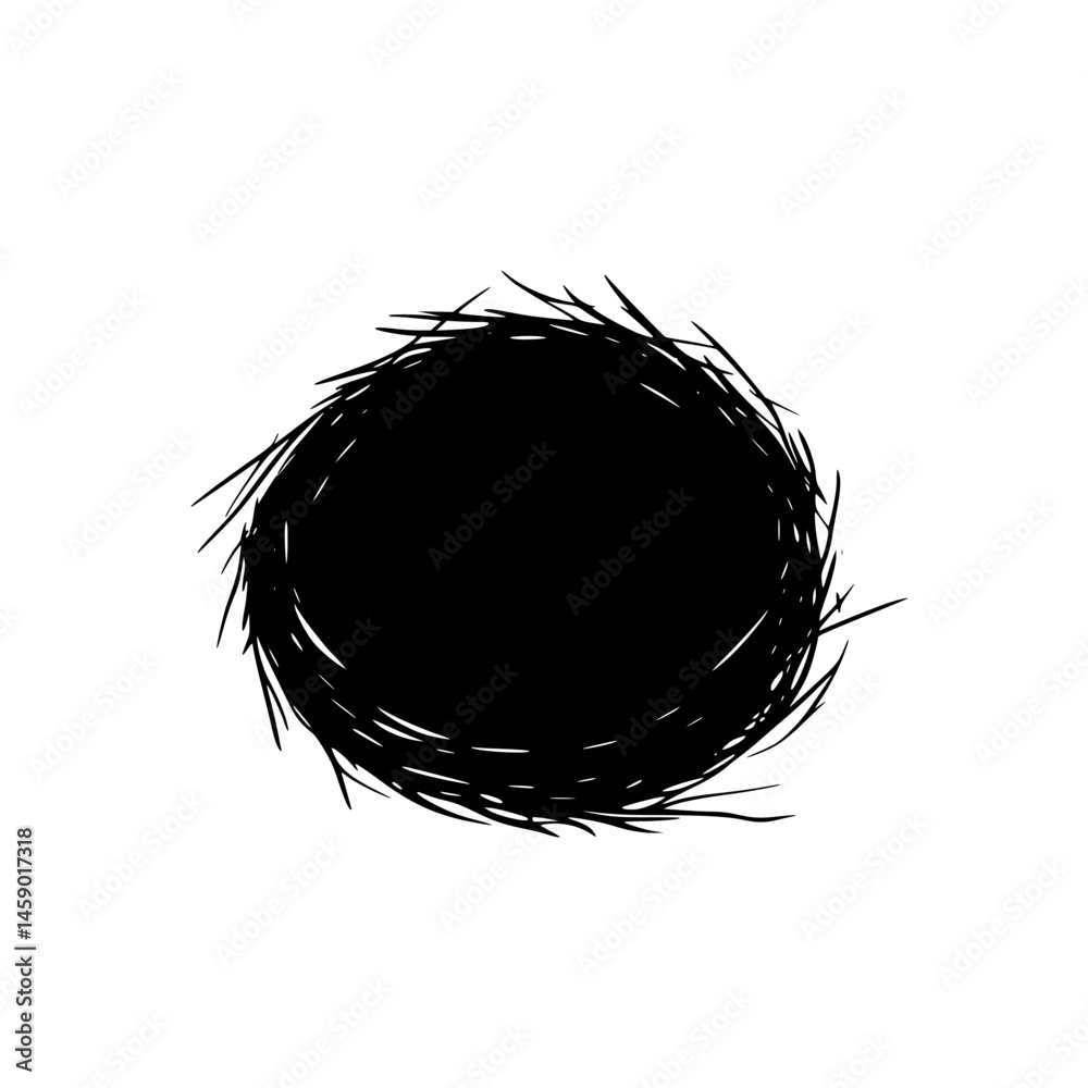 Fototapeta premium Flat black icon representing a bird nest with twigs and branches, suitable for various digital applications and design projects