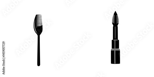 Flat black icons of a comb and a fountain pen representing grooming and writing tools