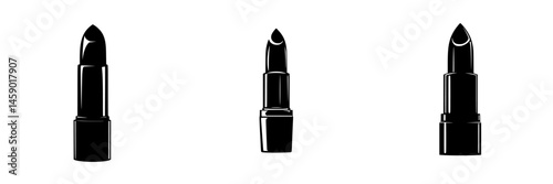 Flat black lipstick icons arranged in a row showcasing different styles and designs for beauty enthusiasts and cosmetics designers