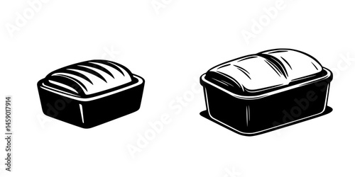 Flat black icon of two loafs of bread highlighting different shapes and textures for culinary design use
