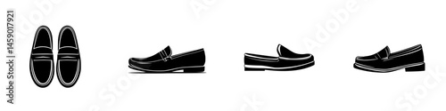 Stylish flat black loafers in various perspectives showcasing elegant design and versatile wear for different occasions