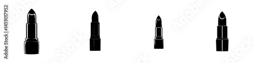 Flat black icons of lipstick with varying designs showcasing beauty and makeup essentials