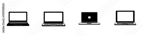 Flat black icons representing different laptop designs suitable for web and graphic design projects