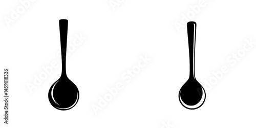 Flat black icon of two different spoon designs placed side by side on a white background for simple visual representation