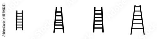 Ladders in varying sizes displayed on a minimalist design for construction and home improvement purposes