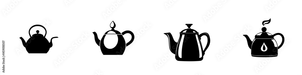 Obraz premium Collection of flat black teapot icons featuring various designs and shapes