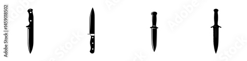 Multiple flat black knife icons showcasing various styles and shapes for design purposes and illustrative needs