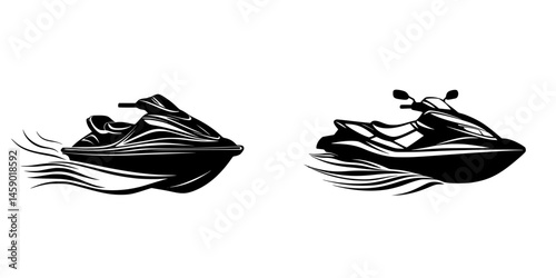 Stylized flat black jet ski icons showcasing dynamic movement and sleek design