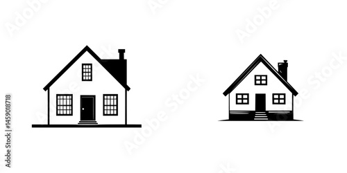 Black flat icons representing simple house designs for various applications and styles
