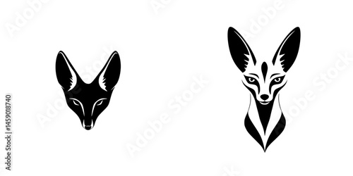 Stylized flat black fox icons showcasing distinct designs and features in a minimalist style